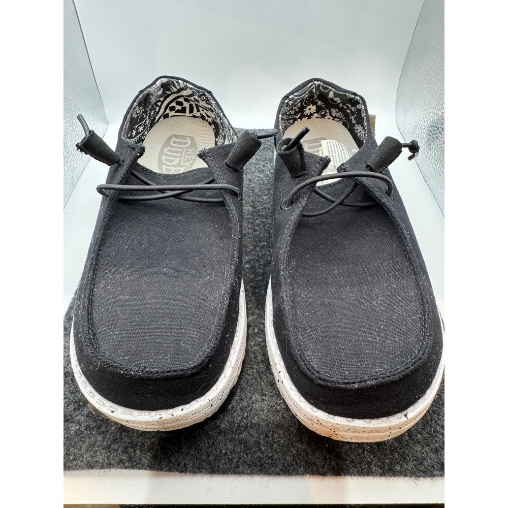 Hey Dude Wide Wendy  Black Odyssey Canvas Loafers Shoes Womens 6 40150-0YF
